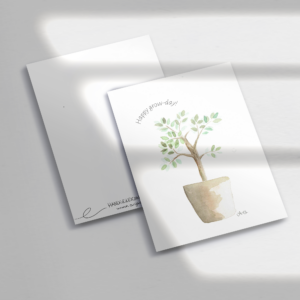 Geburtstagskarte, guache, Baum im Topf