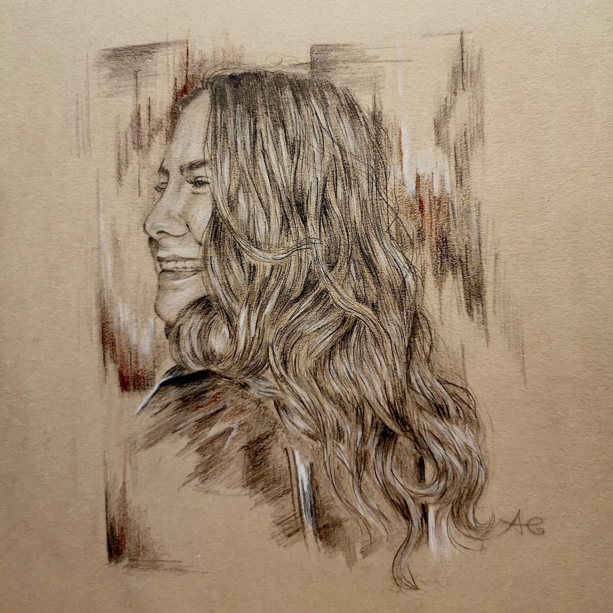 Portraitzeichnung auf braunem Papier als Geschenk Idee