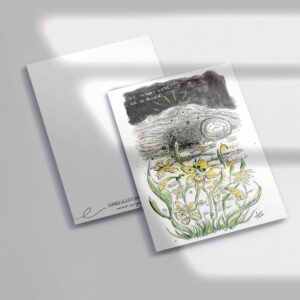 Osterkarte mit leerem Grab und Blumen