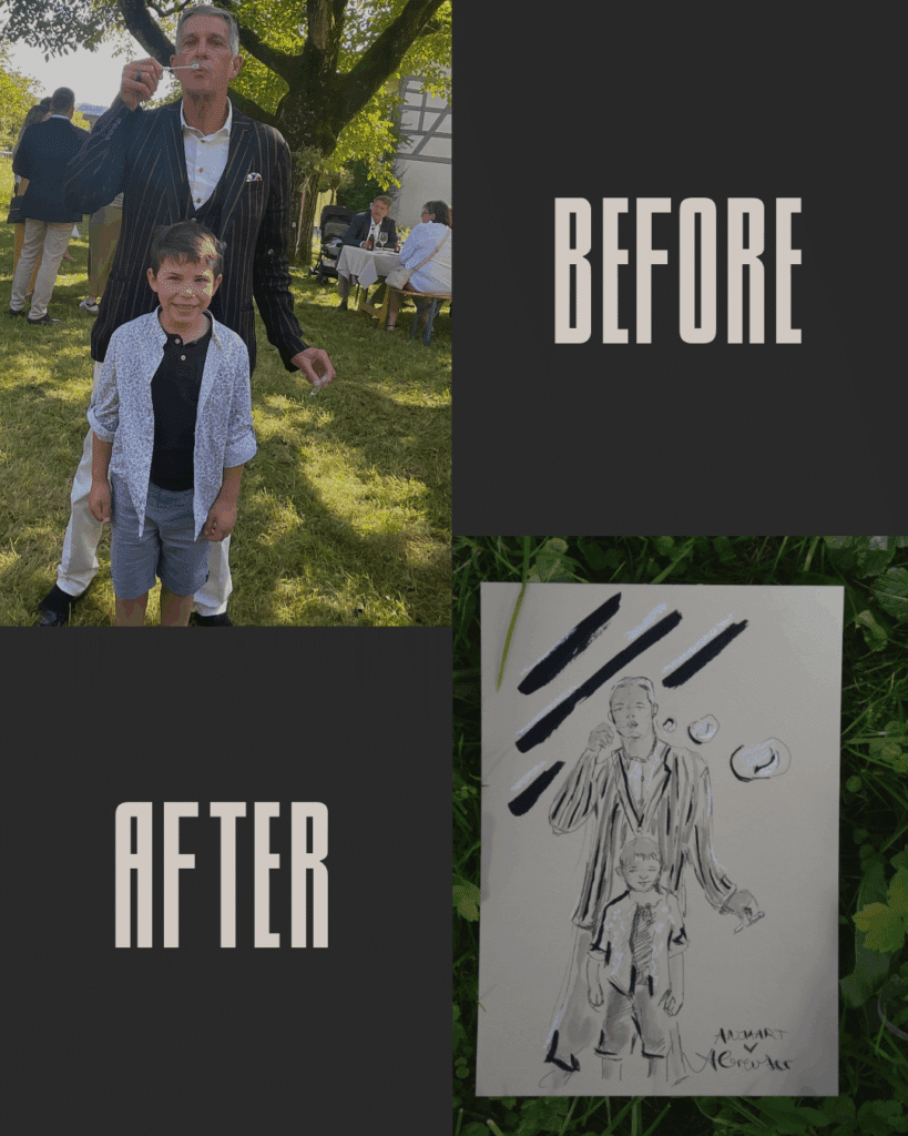 Before and after -Foto dann zeichnung