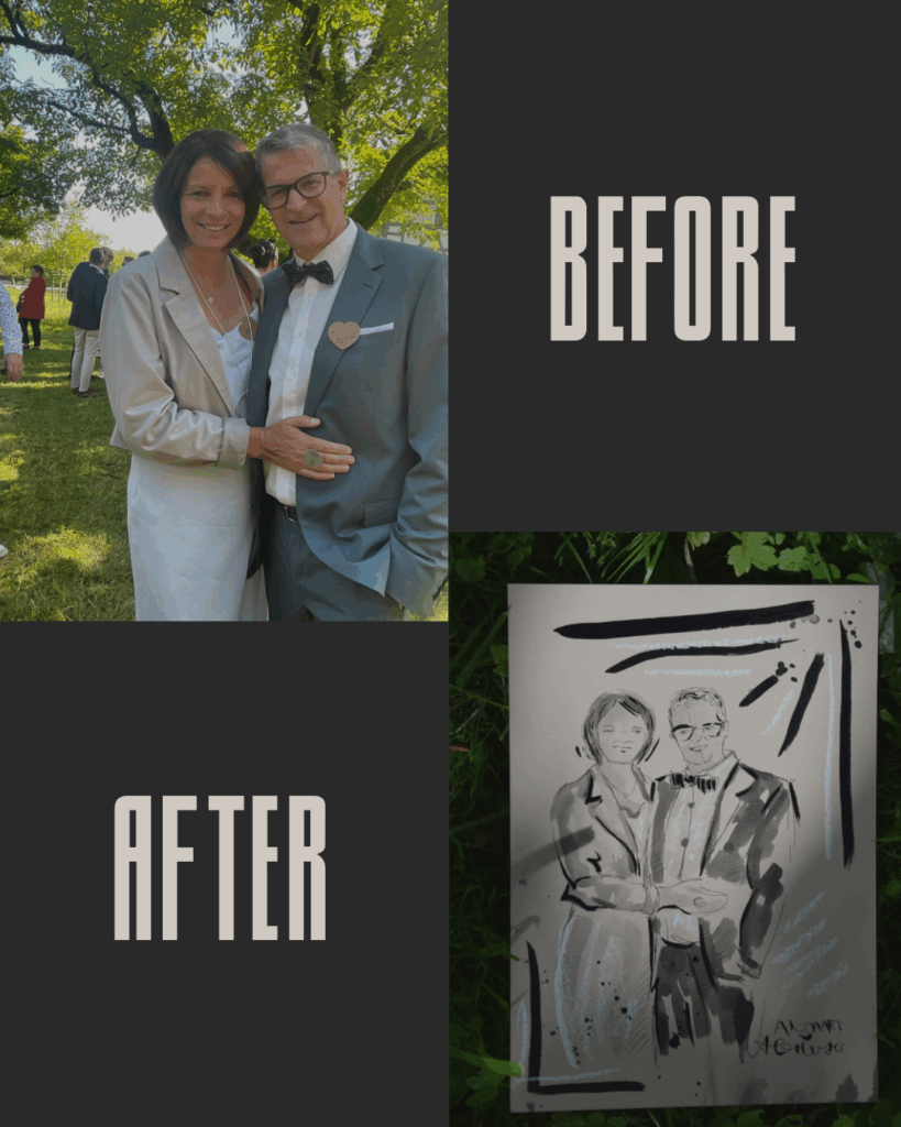 Before and after -Foto dann zeichnung