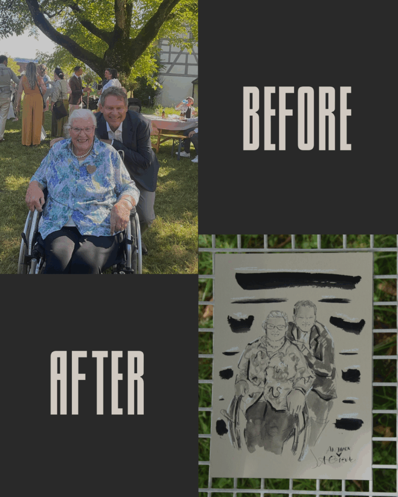 Before and after -Foto dann zeichnung